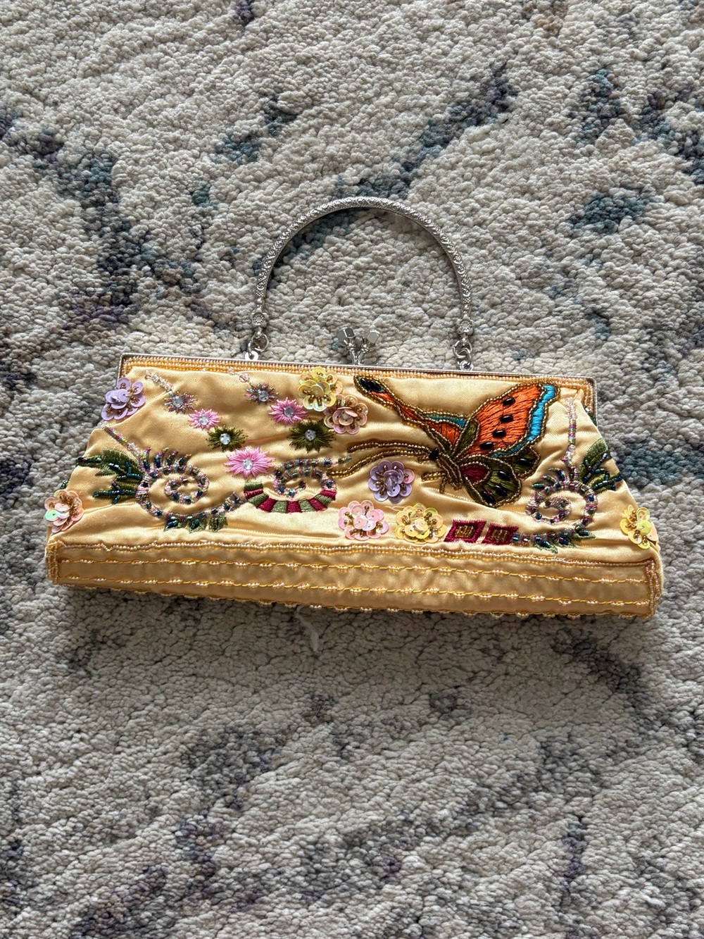 Vintage Beaded Sequin Butterfly Flower Clutch Bag
